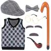 Grandfather Set Halloween Old Man Costume Set Grandpa Hat  Glasses Eyebrows Moustache for 100th Day of School