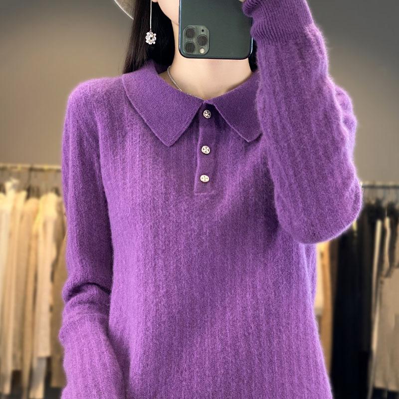 Lapel Buckle Cardigan for Women In Autumn and Winter Ultra-fine Wool Knitted Base Sweater Warm and Versatile Long-sleeved Top