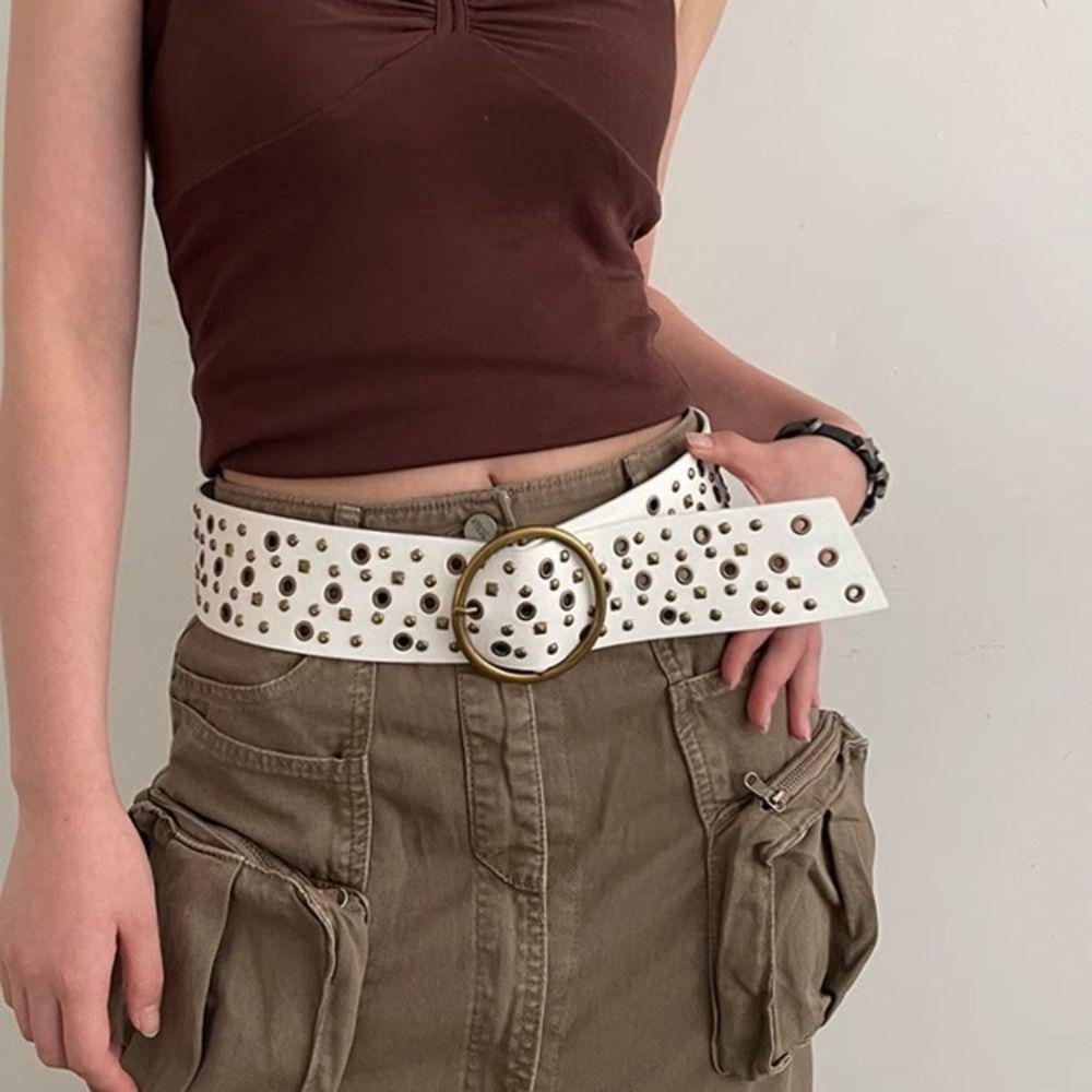 Harajuku Wide Waist Strap Y2K Metal Round Buckle Waistband Fashion Trouser Dress Belts