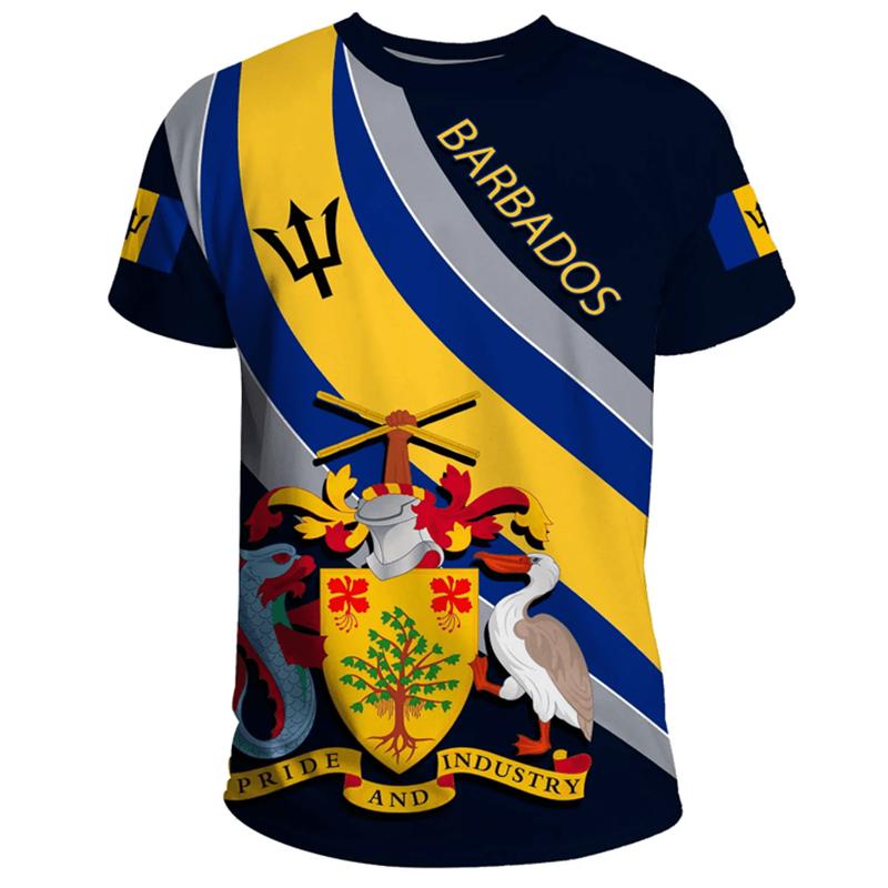 Barbados Ethnic Flag Map Print T Shirt Barbados Coat Of Arms Graphic Tee Shirt Fashion Streetwear Short Sleeves Mens Clothing