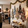 Vintage Patchwork Christmas Tree Door Hanging Handmade Hand-Sewn Oversized Fabric Christmas Tree Cozy Soft Plaid Print