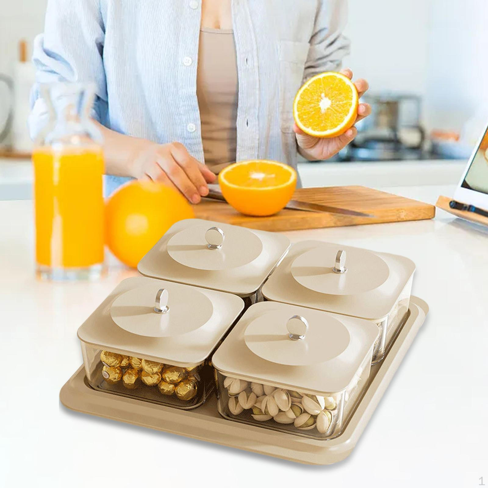 Candy Nut Serving Bowl Divided Dishes Removable Decorative Snack Platter Dried Fruit Tray 4 Grid