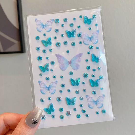 Cartoon Butterfly Rhinestone Face Stickers for Kids Self-Adhesive Gem Stickers for Stage Performance Makeup DIY Girl Dress Up Party Props