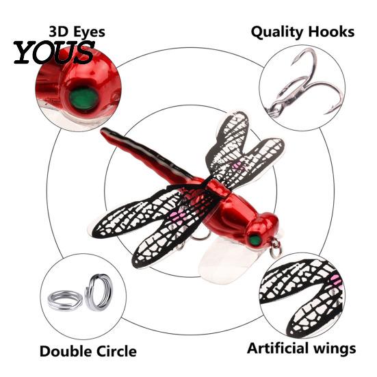 Bionic Dragonfly Lures 5Pcs 7.5cm/6.2g Fishing Lure with Hooks, Topwater Floating Hooks Bait, Realistic Insect for Bass Trout Set