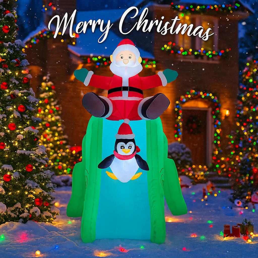 6.8FT Xmas Holiday Inflatable Yard Decor Santa Dinosaur Slide Penguins LED Christma Decoration Toy Supplies Home Ornaments Gifts
