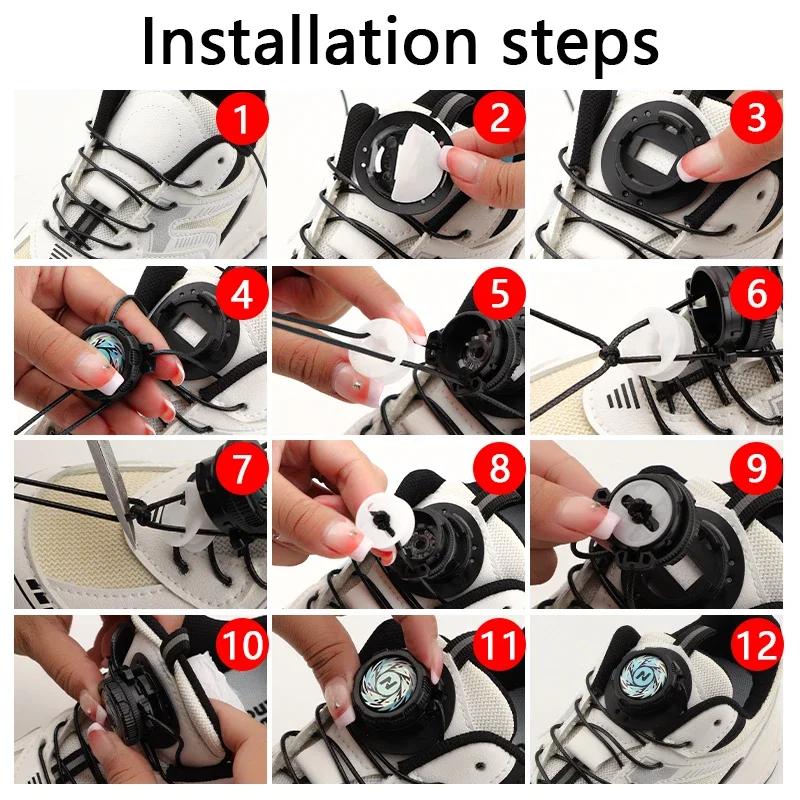 Ingen knytesko lisser Roterende metalltråd svingbar automatisk spennetau Sneaker Skolisser for barn/voksen Quick Lock Shoestrings 1 par