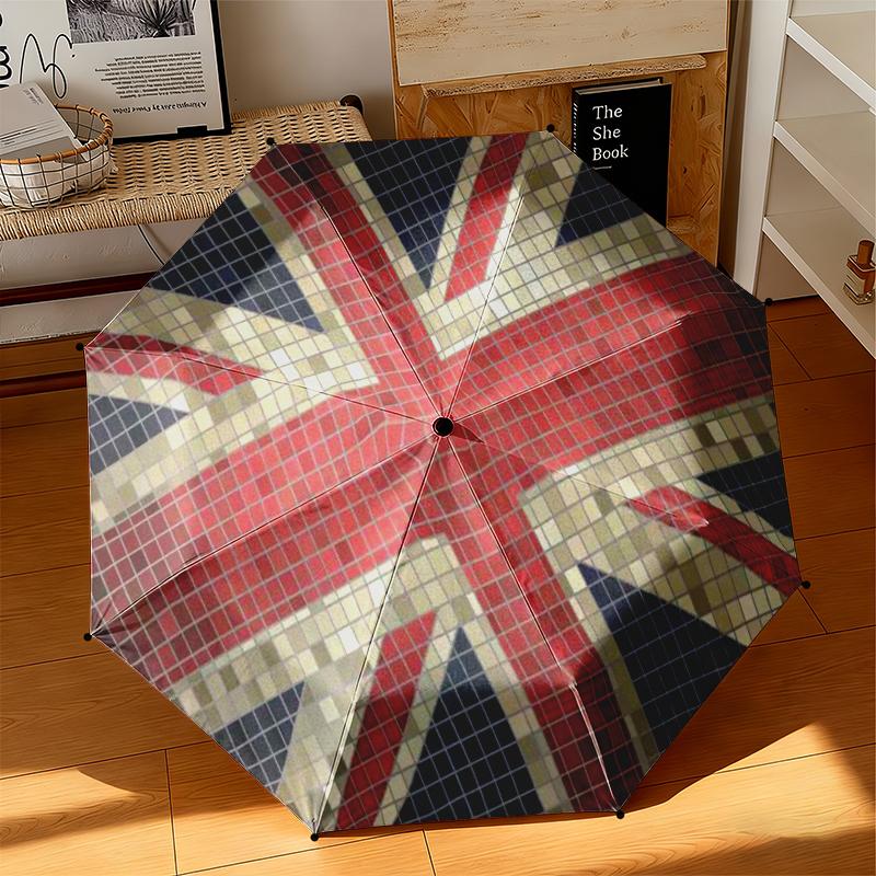 1 Stück Britische Flagge Regenschirm Tragbarer Faltregenschirm Eisenrahmen Lochknochenstruktur Outdoor Heimregenschirm
