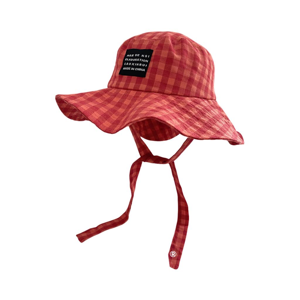 Outdoor Trendy Grids Fisherman Hats with Strap Breathable Summer Sun Protection Bucket Hats for Home Office Travel Hiking
