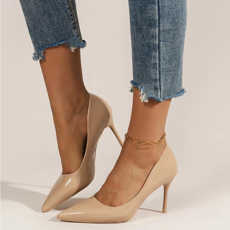 Fashion 2025 Brand New Women's High Heels Fashionable Patent Leather Sexy Pointed Toe Comfortable Stiletto Wedding Shoes Size