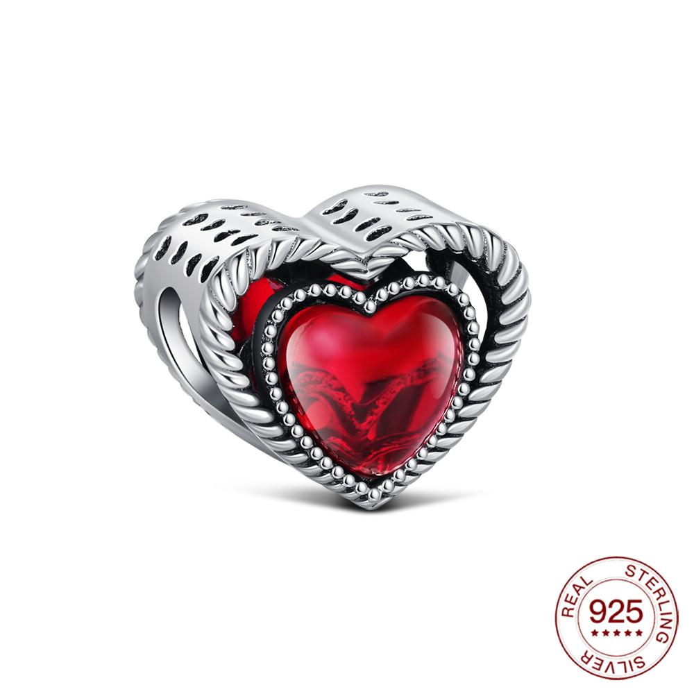 Copper Heart Series Beaded Family Lover Charms Jewelry Making For Original Bracelet Women'S Fashion Jewelry Gifts