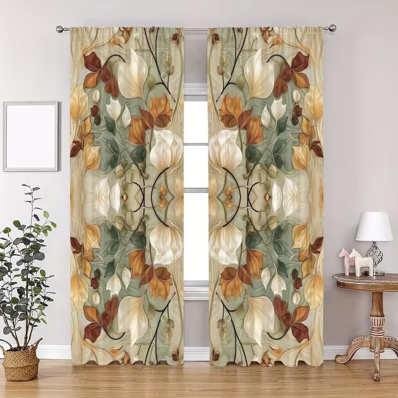 2pcs Vintage Floral Art Nouveau Patterned Curtains   Design for Living Room Bedroom Classic Home Window    Rod Pocket Curtains