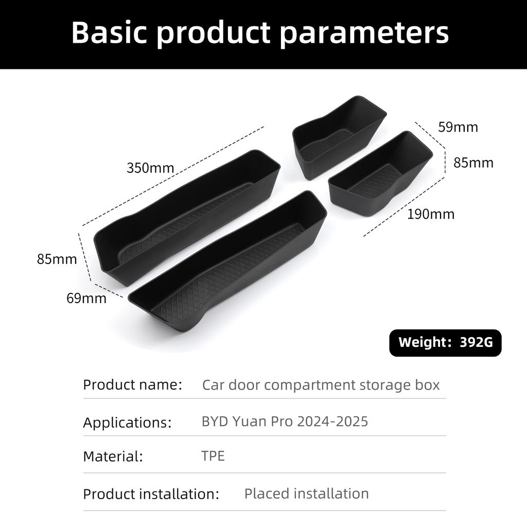 For BYD ATTO 2 Yuan Pro Yuan UP 2024 2025 Door Side Storage Box TPE Front Rear Door Handle Tray Organizer Tidying Black