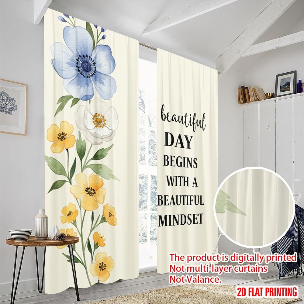 2pcs 2D Flat Printing Scene Curtains Beautiful Mindset Flower Floral 100% Polyester Fabric Without Electricity Festive Holiday