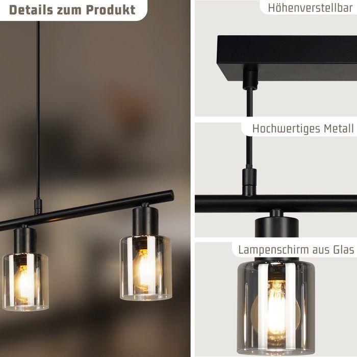 Lampe suspension 4 lumières - NETTLIFE - Modèle 4 lampes - Noir - Métal & verre - E14 Ø68cm