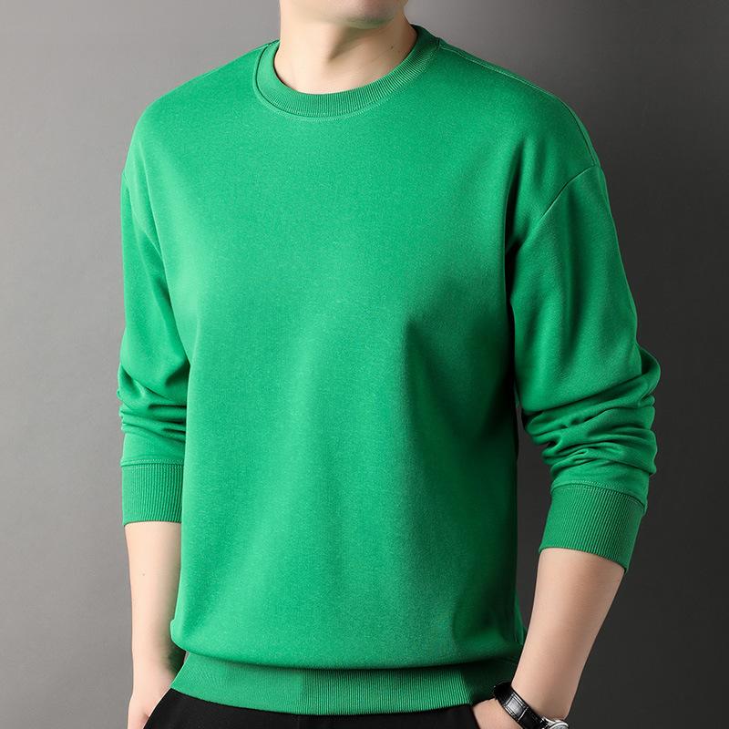 

Свитер мужской повседневный однотонный с круглым вырезом, весна и осень, новый модный универсальный хлопковый топ, футболка с длинными рукавами для молодежи и среднего возраста XXXL