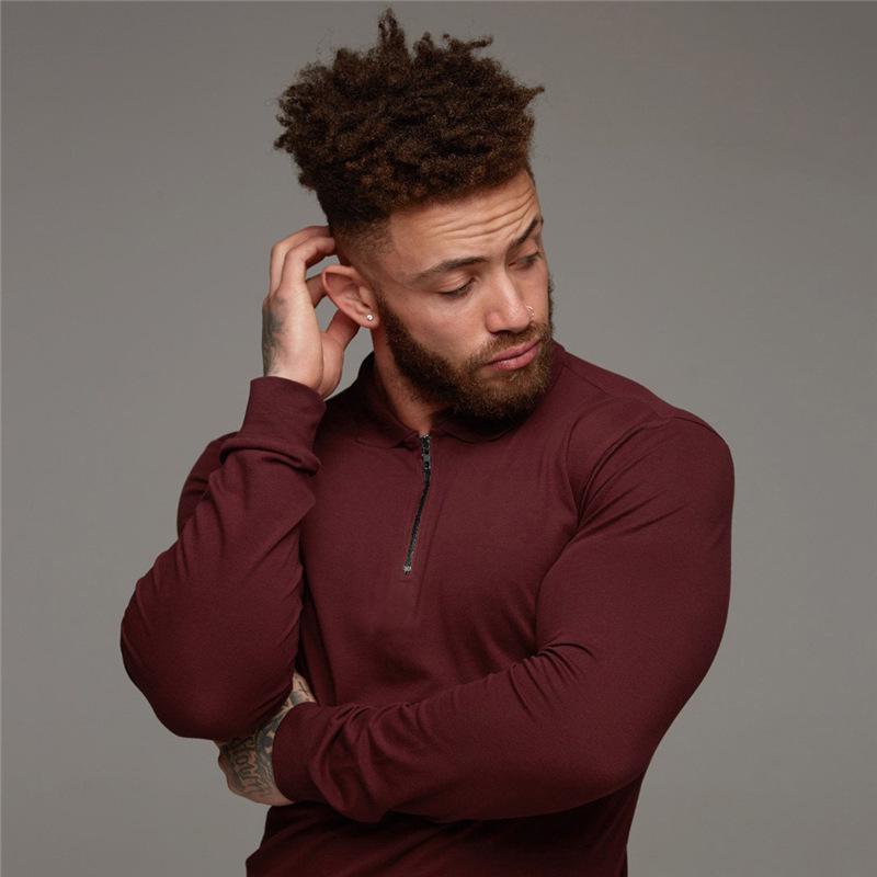 Men's European-American Muscle Polo: Long-Sleeve Fitness Shirt for Autumn/Winter