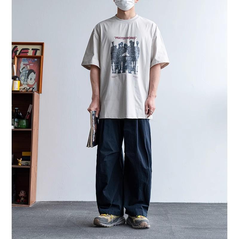 American street tide brand simple solid color scimitar wide leg casual pants men's lazy relaxation loose straight long pants