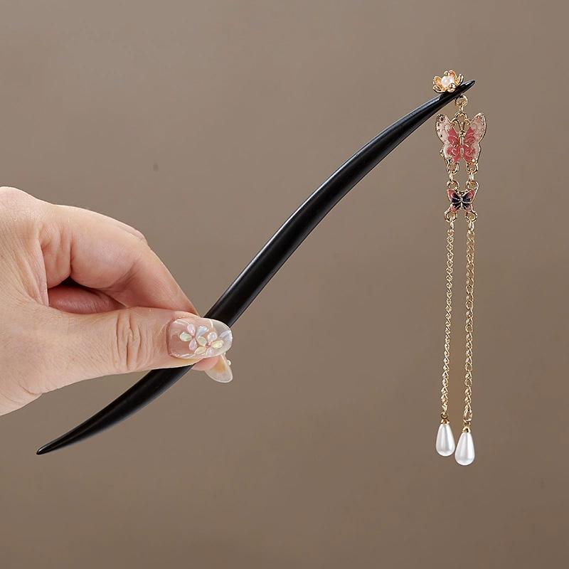 1 Pièce Pompon Bois Frais Épingle à Cheveux Bois de Santal Style Chinois Nouveau Coiffure Ancienne Épingle à Cheveux à Pompon