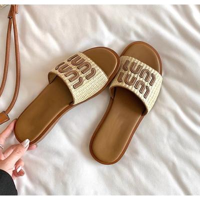 Zapatillas de Mujer Verano Nuevo Playa Casual Resistente al Agua Vacaciones Mujer Retro Trenzadas Zapatillas de Playa Mujer De Zapatillas