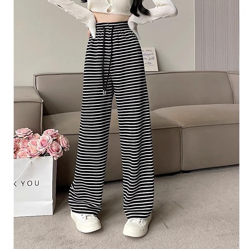 Narrow Striped Wide-leg Pants for Women In Spring and Summer New High-waisted Drooping Small Person Looking Tall and Casual Floor-moving Trousers