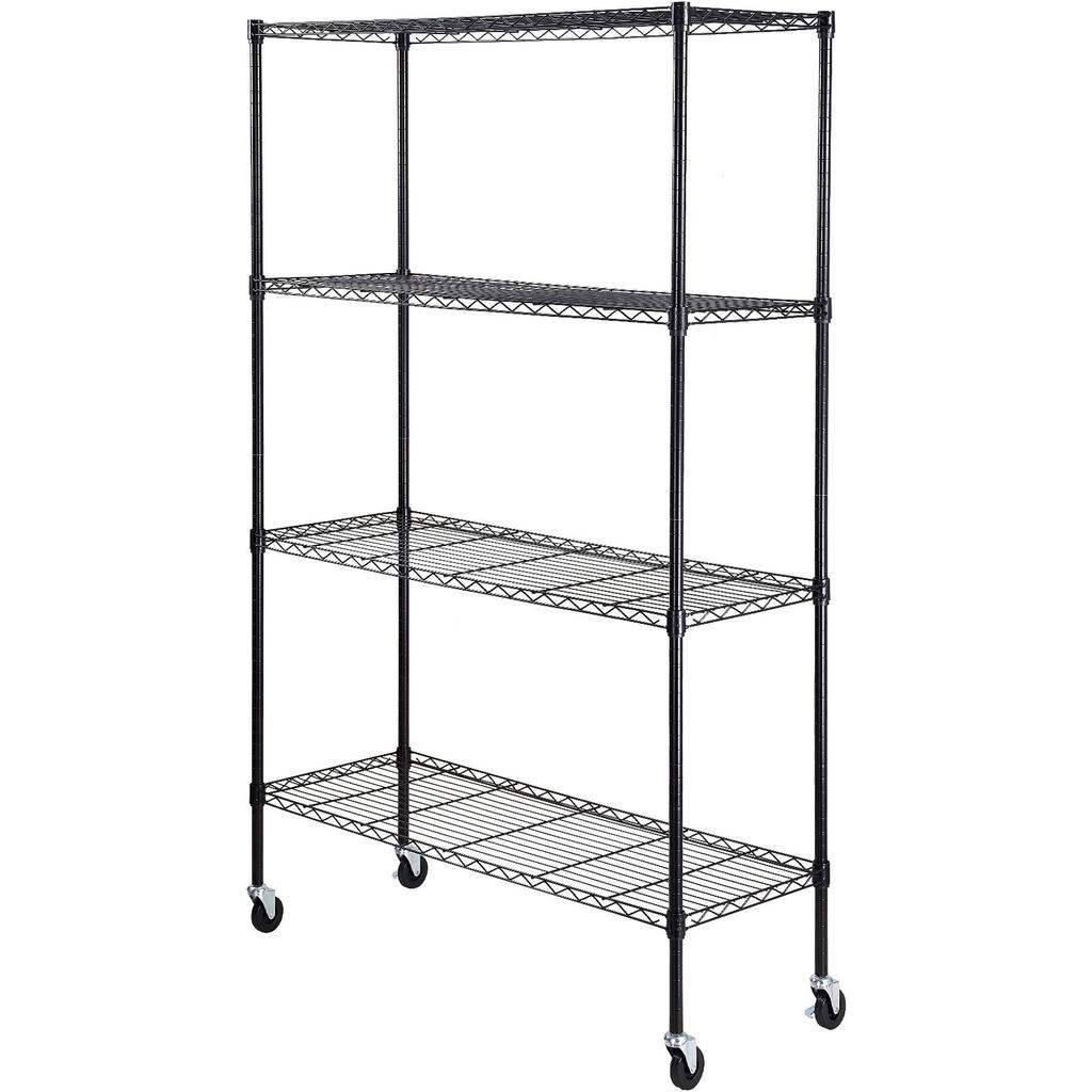 Storage Shelving Unit with Wheels, 4-Tier Adjustable, 700 lbs Capacity, Heavy Duty Garage Shelves Metal Organizer Wire Rack, Black, 47.2" L x 17.7" W