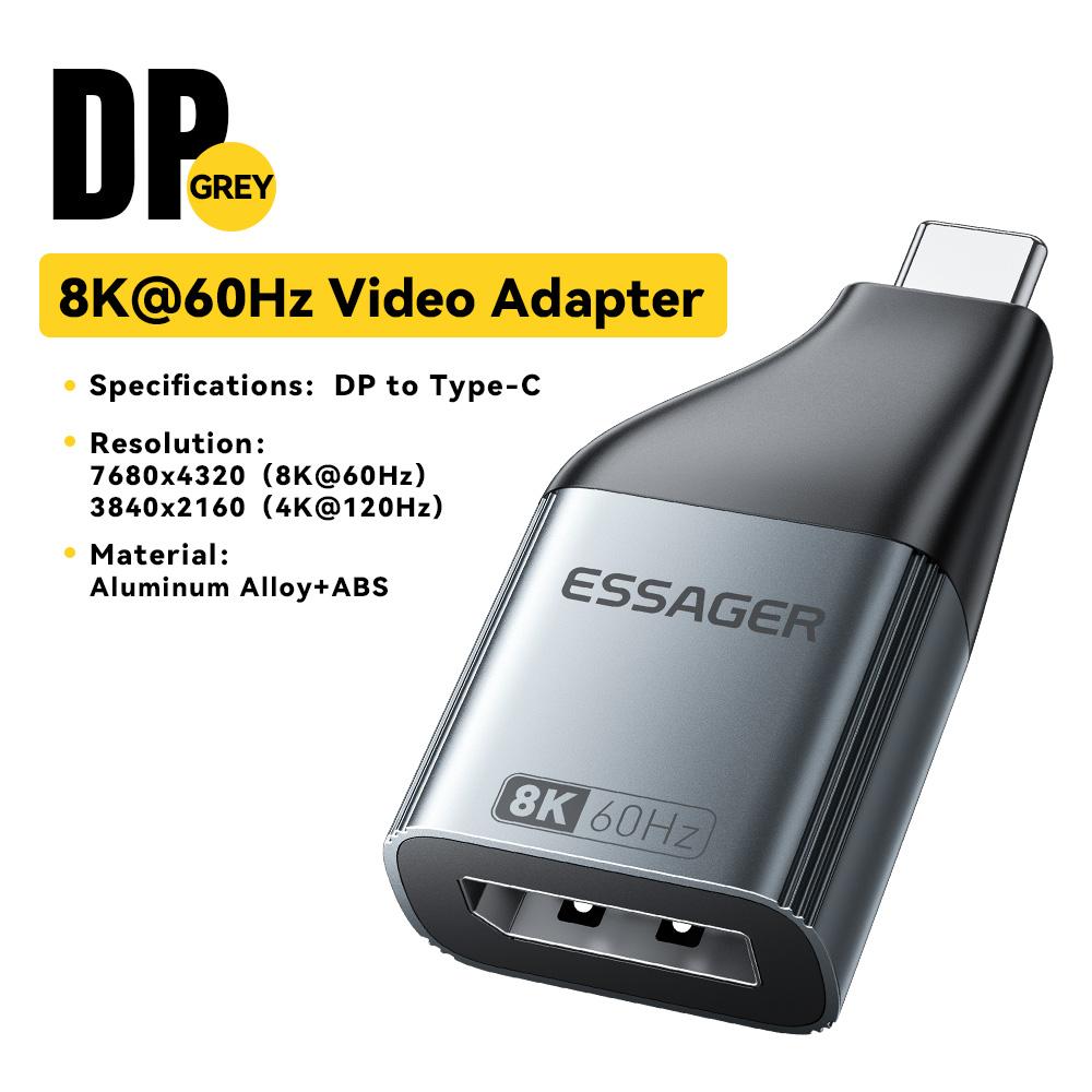 Essager USB Typ-C zu HDMI DP VGA Mini DP Adapter 8K@60Hz 4K@120Hz HD Videoübertragungskonverter für MacBook PC Laptop Telefon