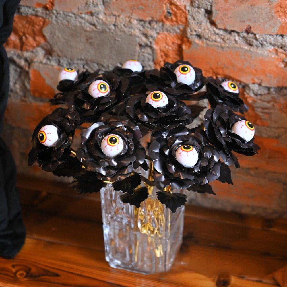 10Pcs Eyeball Design Halloween Eyeball Rose Artificial Fake Flower Bouquet  Halloween Party