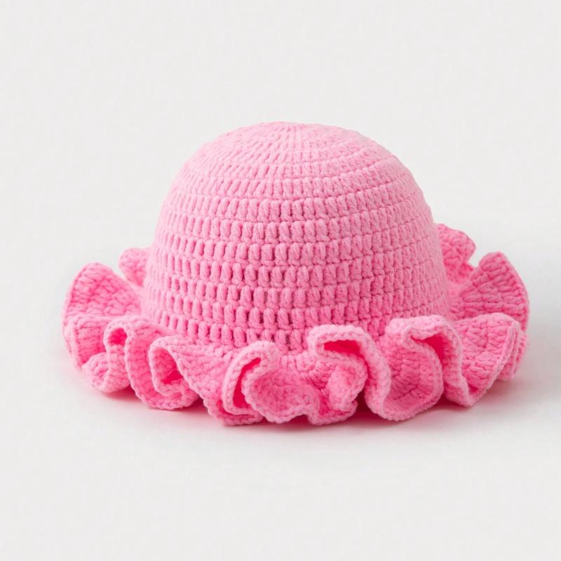 Handmade crochet ruffled wave hat for men and women, solid color knitted hat,breathable and comfortable,suitable for all seasons