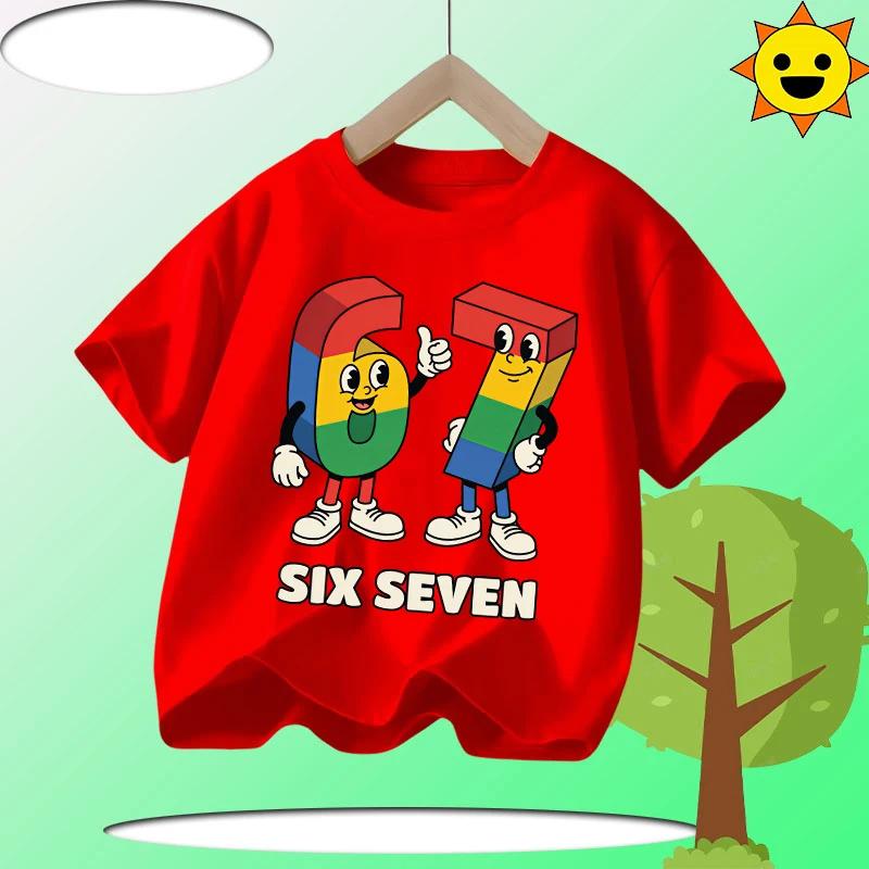 Summer Six Seven 67 Cartoon Cute Print Children‘s Short Sleeve Tops Polyester Casual Kids T-shirt Fashion Boys Girls Clothes Tees