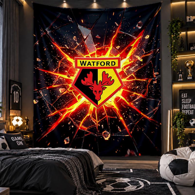 Wandbehang Wandteppich Watford Fußball Druck Stoff für Wohnzimmer Schlafzimmer Heimdekoration