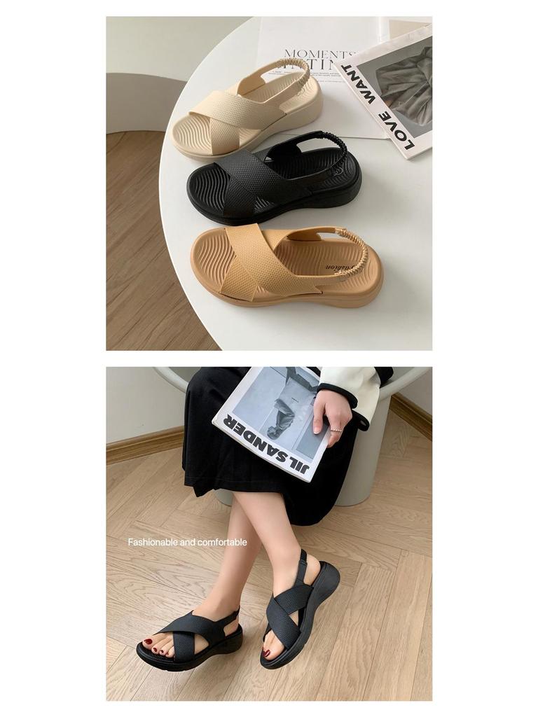 New Fashionable Women’s Solid Color Cross Sandals: Comfortable Non-Slip Soft Sole Summer Casual Slippers