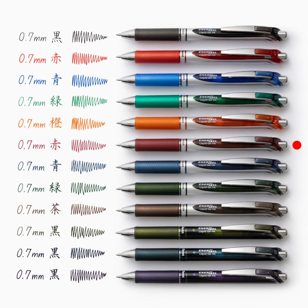 Pentel Energel Gel Ink Ballpoint Knock Silver 10 Pens Pen, Type, 0.7mm, Barrel, BL77-BG, Burgundy,