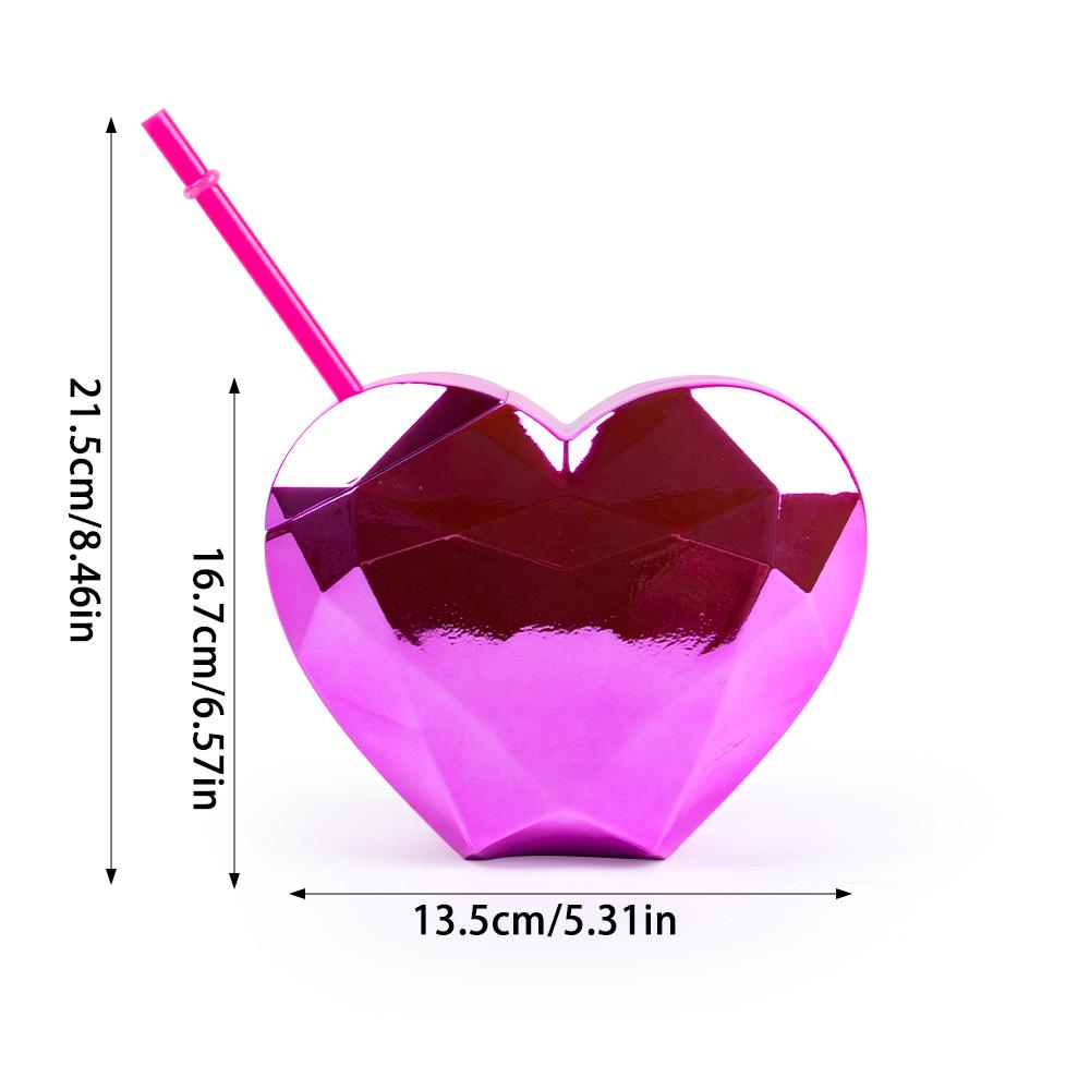 1pcs Red Pink Heart Shaped Plastic Straw Cup Water Bottle Valentine's day gift Disco Cup Wedding Bachelorette party supplies