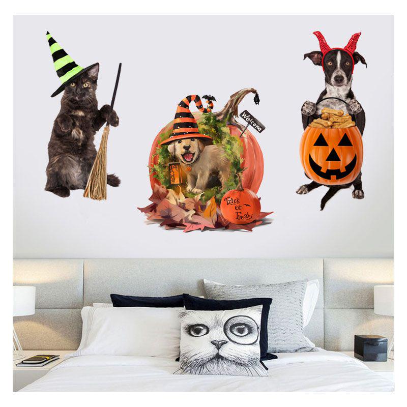 Kitten Puppy Pumpkin Halloween Sticker For Festive Home Decoration**