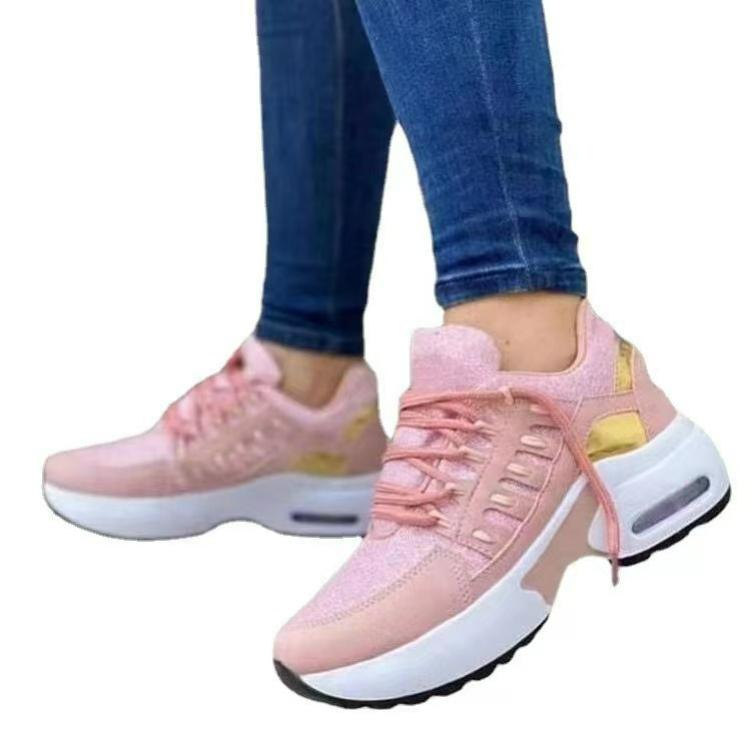 Large Size Casual Sports Shoes Women's Flying Woven Wedge Heel Round Head Lace-up Mesh Breathable Women's Shoes