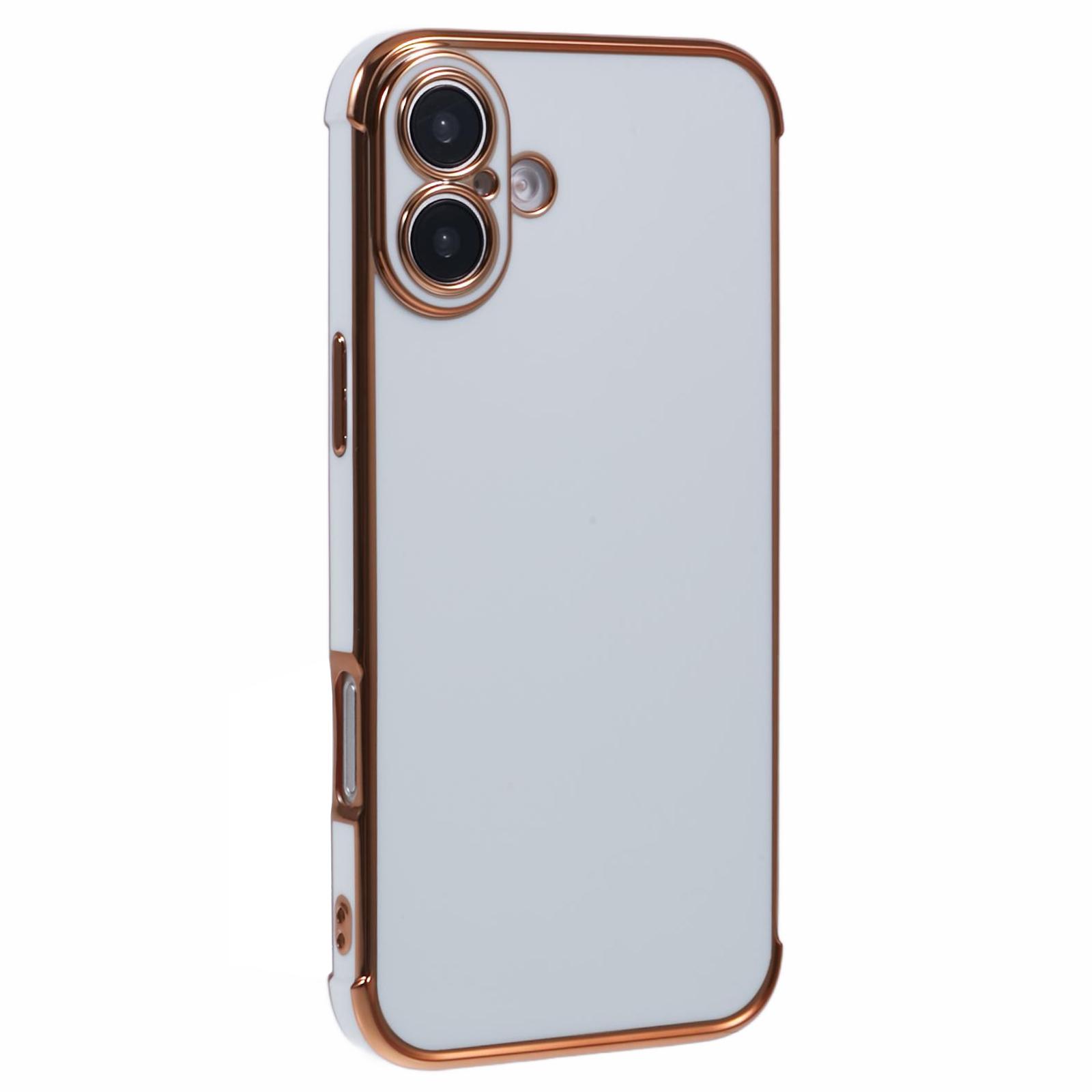 

For iPhone 16 Plus Case Electroplated Frame TPU Soft Phone Cover White