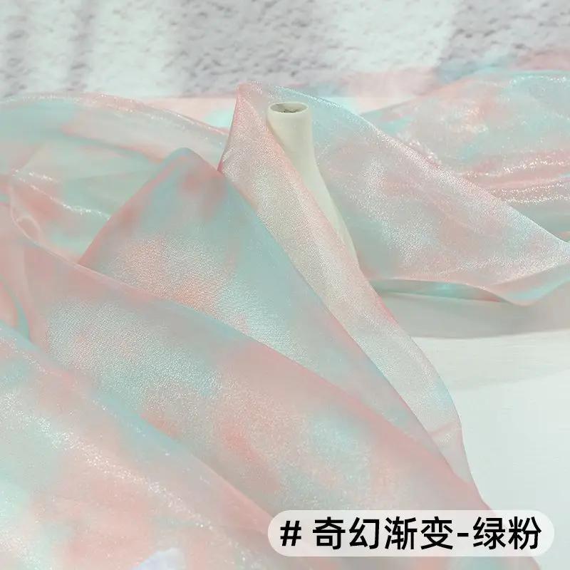 Glänzender Transparenter Regenbogen Organza Stoff Verlauf Pro Meter für Kleidung Kleid Hochzeitsdekoration Nähen DIY Designer Stoff