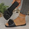 Foreign Trade Large Size Bow Flat Slipper Women Wear European and American Square Toe Comfortable Beach Shoes in Summer