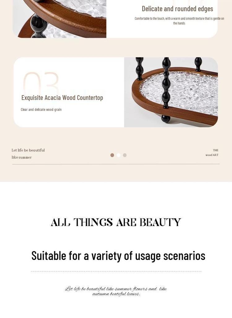 Vintage Light Luxury Acacia Wood Double-Layer Storage Rack for Home Countertop - Solid Wood Organizer for Cups & Cosmetics