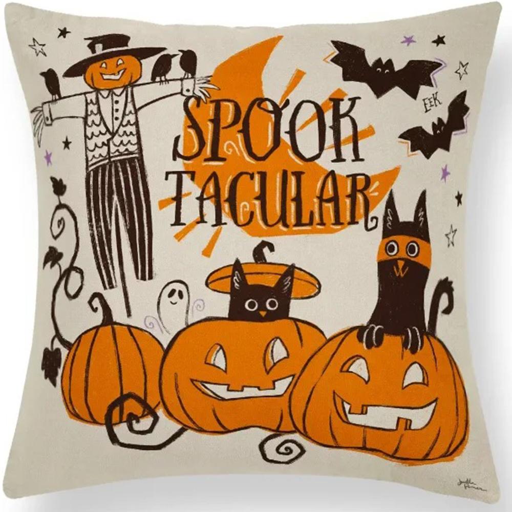 Halloween Dekorativt Kuddfodral Sött Spöke Pumpa Kattmönster Kuddfodral Lämpligt för Hem Vardagsrum Soffa Rum