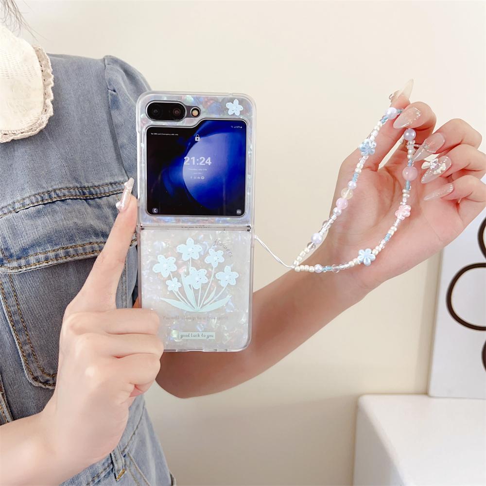 

Чехол-ремешок с браслетом Tulip Flower 6/5, роскошный узор Shell для Samsung Galaxy Z Flip 6/5/4/3 Z5/Z6/5G, чехлы, чехол for Samsung Z Flip 6