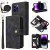 Wallet Leather Zipper Purse Multi Card Slots Crossbody Lanyard Bag Case for iPhone 15 14 Plus 12 13 11 Pro Max for Samsung S23 S22 S21 S20 Ultra Plus