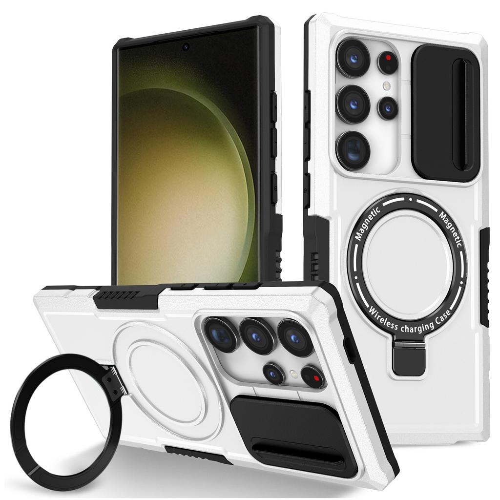 For Samsung Galaxy S24 Ultra Case PC+TPU Phone Cover with Lens Lid Magnetic Case