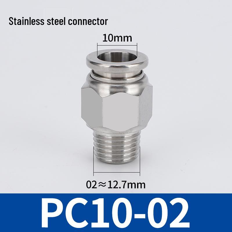 304 Stainless Steel Threaded Pneumatic Air Hose Quick Connect Fitting, PC/PL Options: 8-02, 4-M5, 6-01, 10-03.