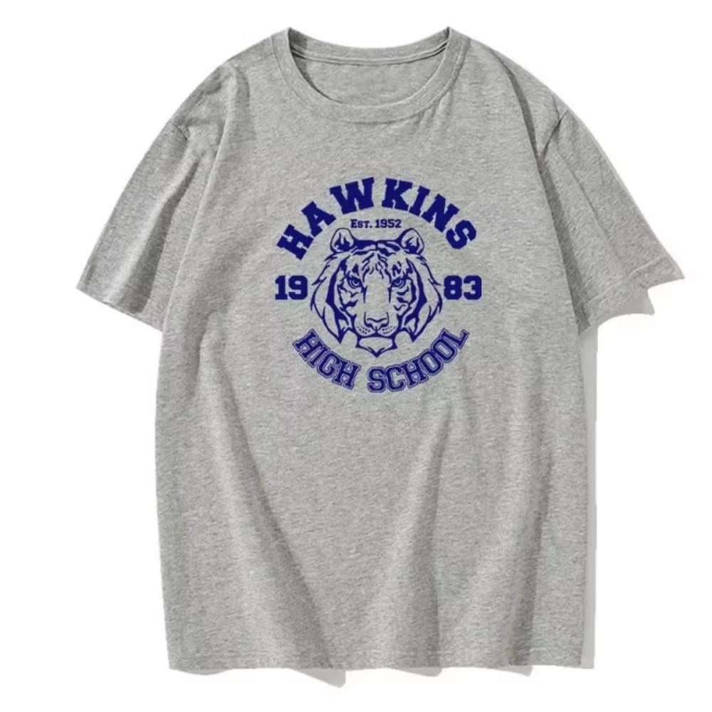Hawkins High School Funny Printed T-Shirts Men Fashion Casual Clothing Loose Oversized Short Sleeve Street Tiger Graphic Tshirts