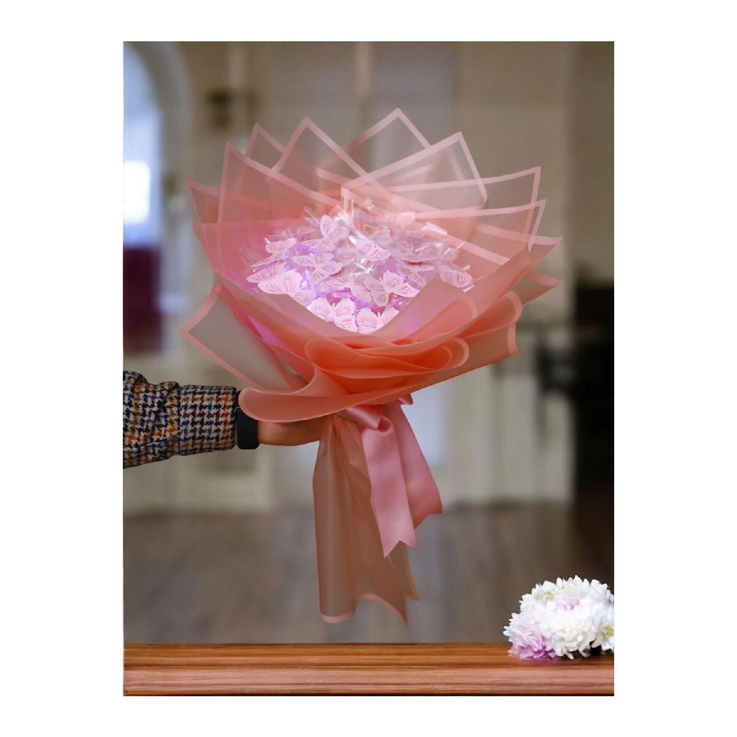

35cm Large Size Illuminated Pink Led Butterfly Bouquet 20 Pieces Gift Special Discount