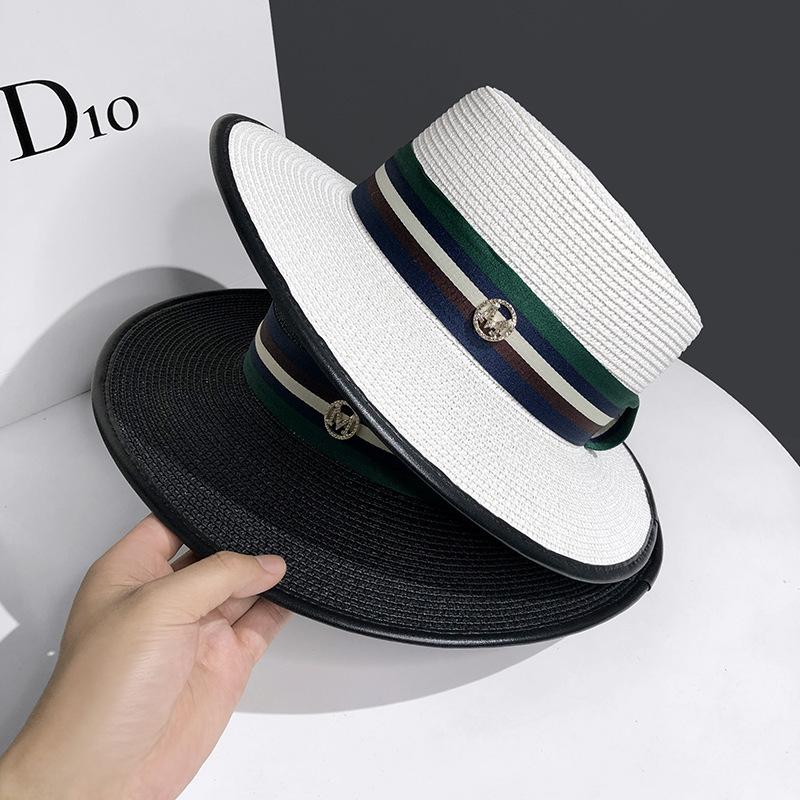 French retro M standard hat women's summer sunshade sun protection British flat top hat beach seaside vacation sun hat