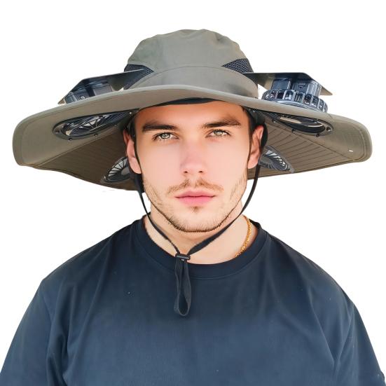 Fan Hat Wide-Brimmed Outdoor Hat with Dual-Power Fan Design Solar USB Charging Hiking Cycling Fishing Sun Hat