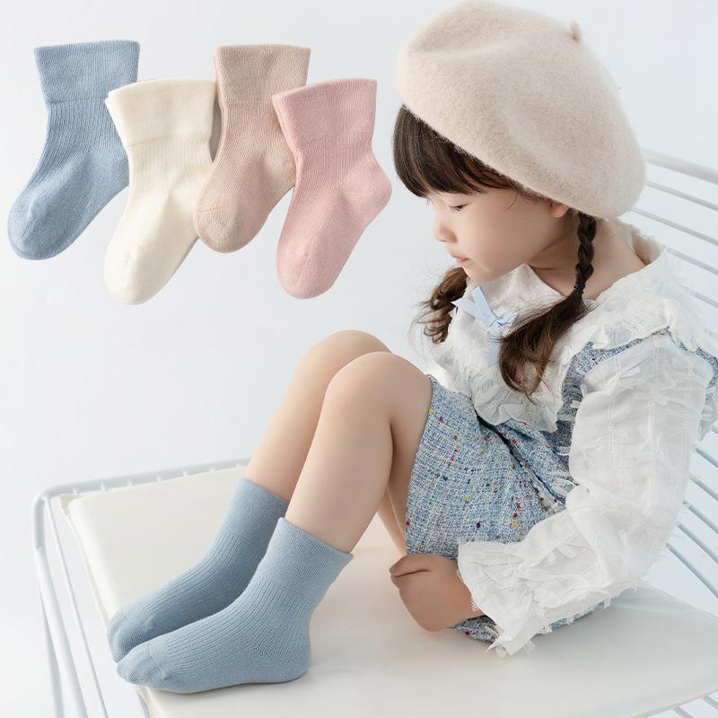 Autumn New Children's Socks Breathable Warm Loose Mouth Baby Girls Socks Solid Boneless Versatile Infant Girls Middle Tube Socks