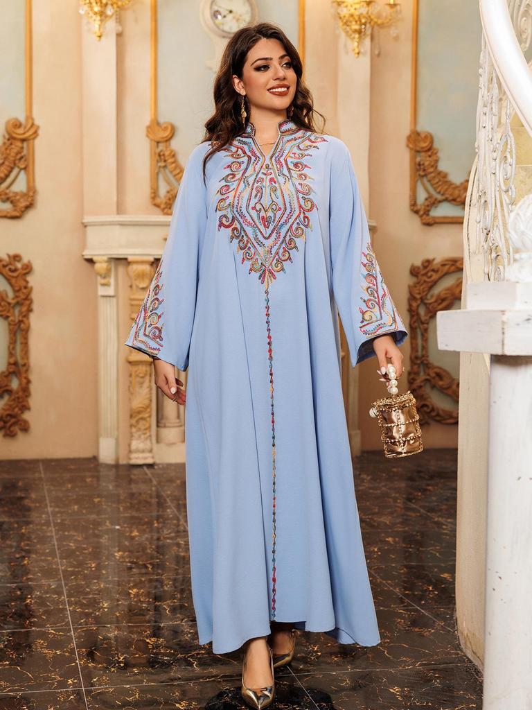 AB421 Elegant Embroidered Middle Eastern Pullover Robe - Arabic Jalabiya Dress